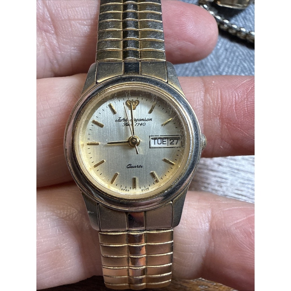 Vintage Jules Jurgensen Watch Women 23mm Gold Tone Stretch Band New Battery